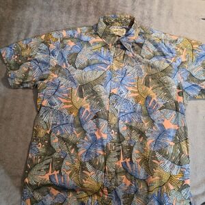 Cooke Street Honolulu Mens Medium Cotton Aloha Shirt Tropical Monstera Leaf Blue